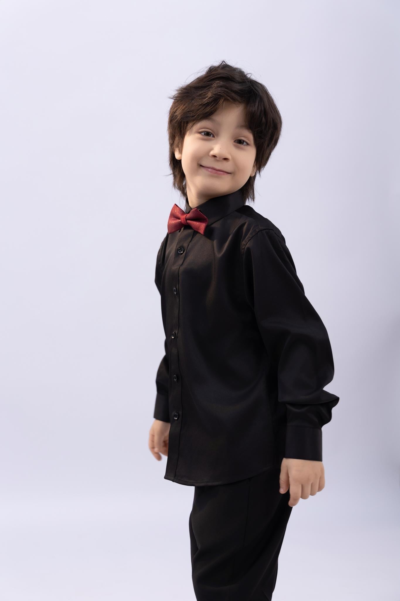 Kids Bow Tie Burgundy & Black Pre-Tied Satin Adjustable Kids Bow Tie Burgundy & Black Pre-Tied Satin Adjustable