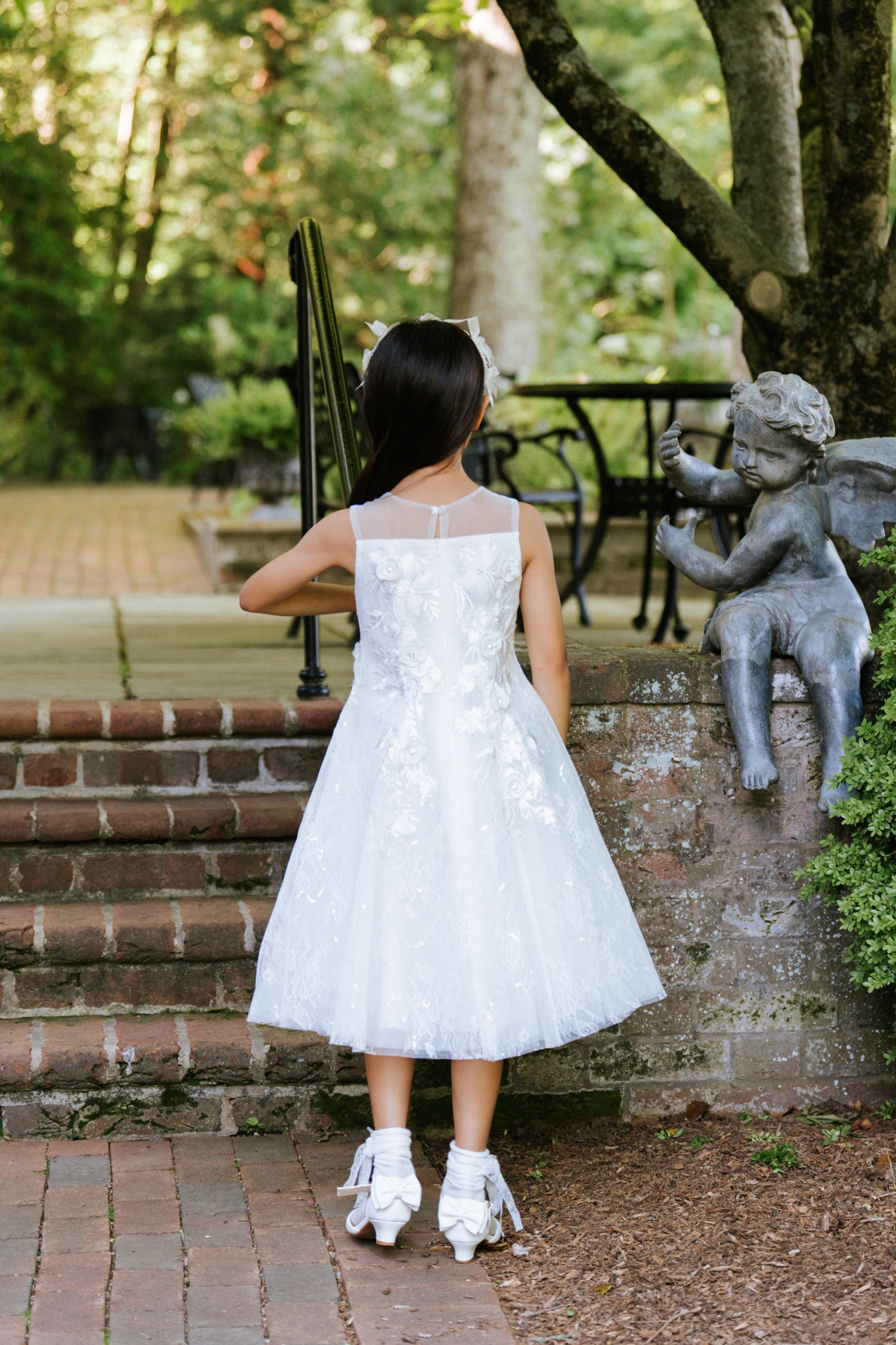 Ivory Floral Appliqué Flower Girl Dress