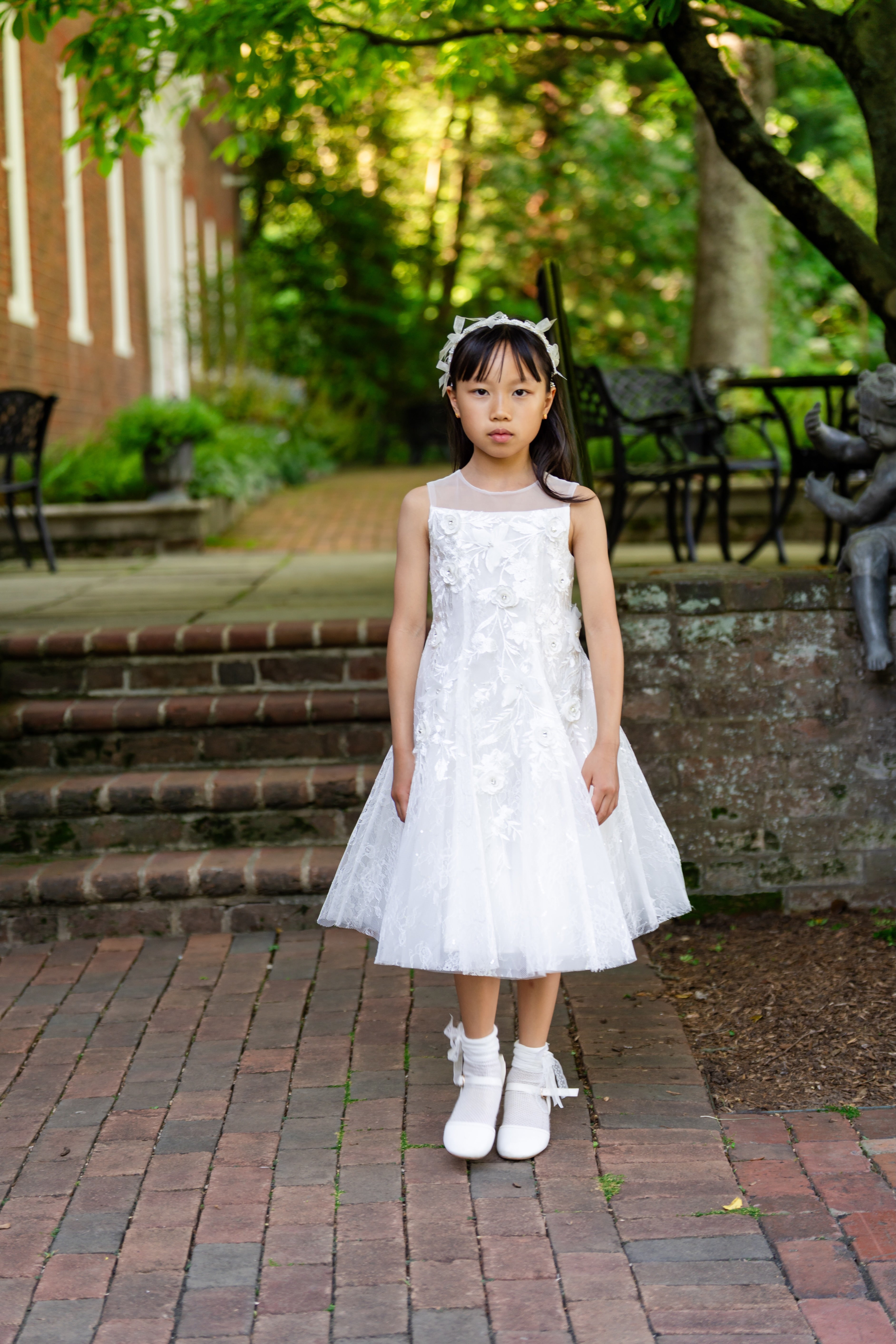 Ivory Floral Appliqué Flower Girl Dress
