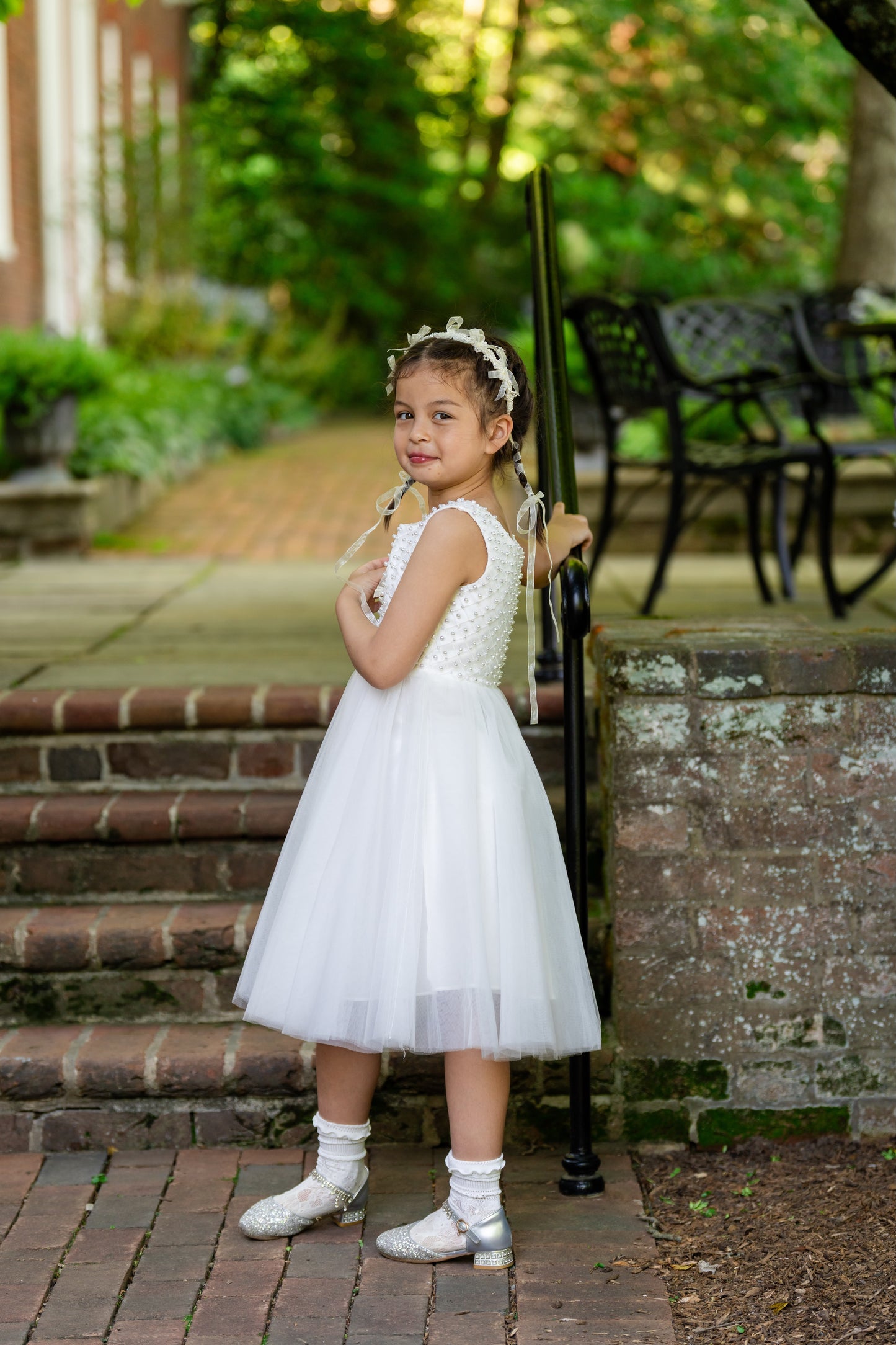 Girls Pearl Bow Crown Headband