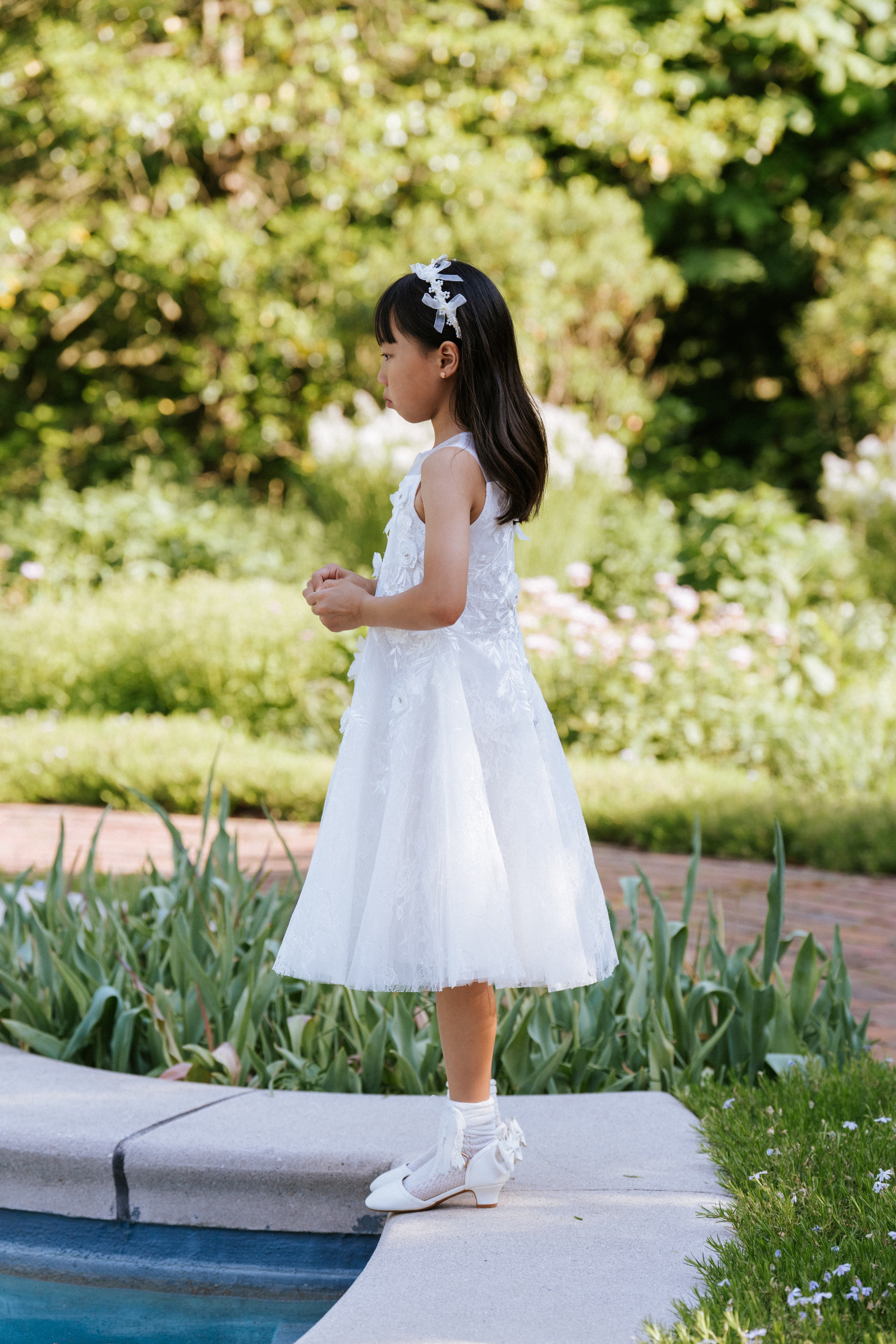 Ivory Floral Appliqué Flower Girl Dress