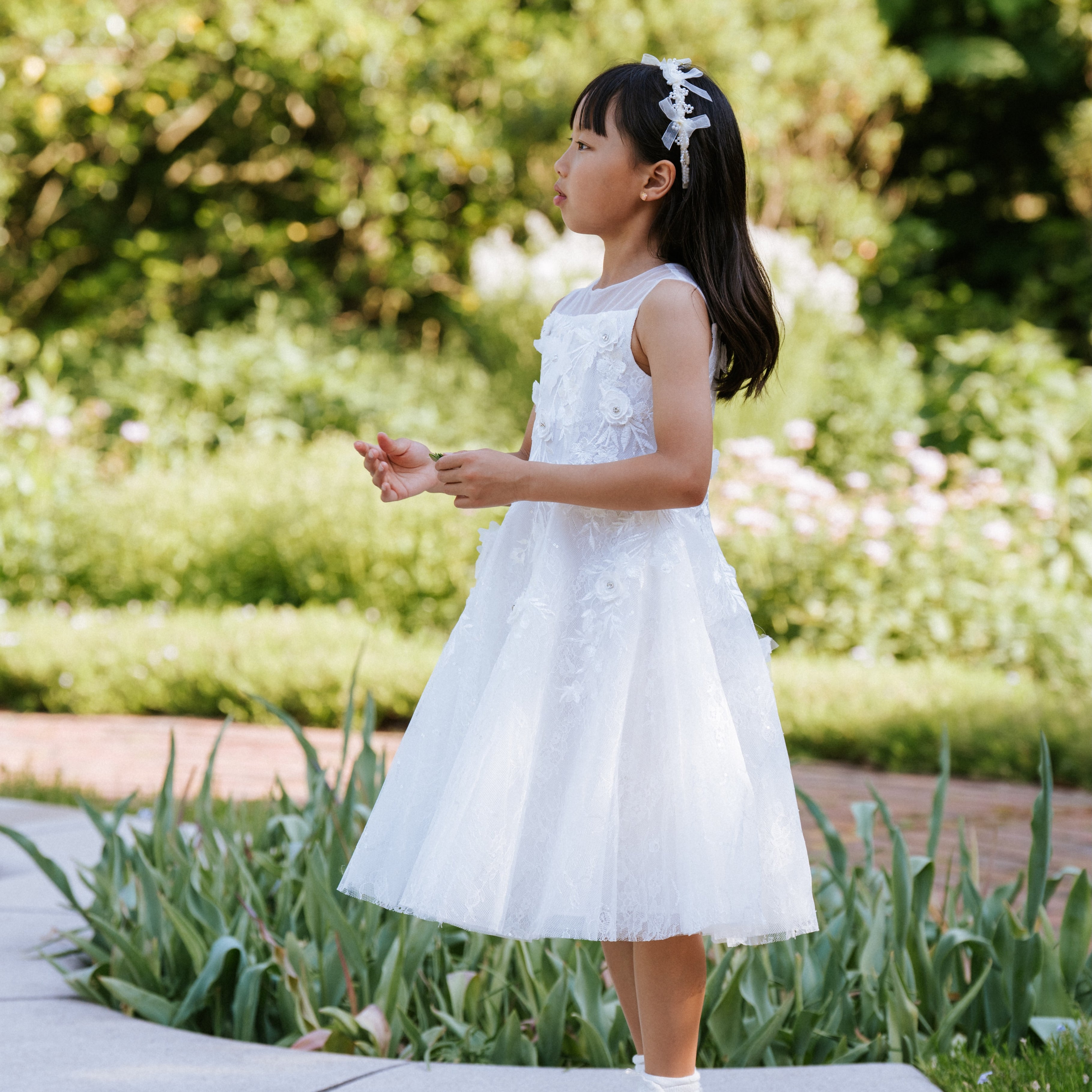 Girls Pearl Champagne Ribbon Headband