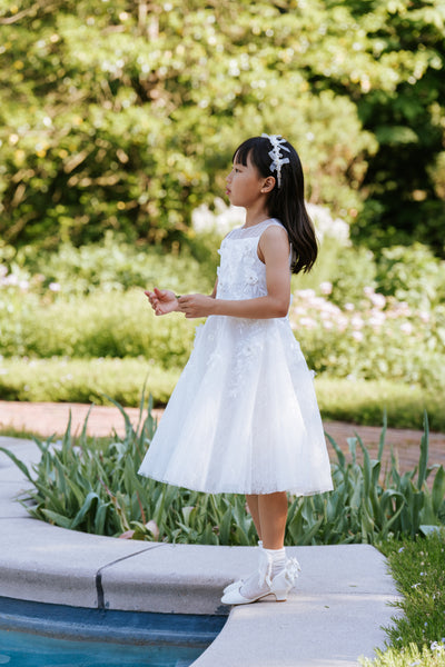 Ivory Floral Appliqué Flower Girl Dress