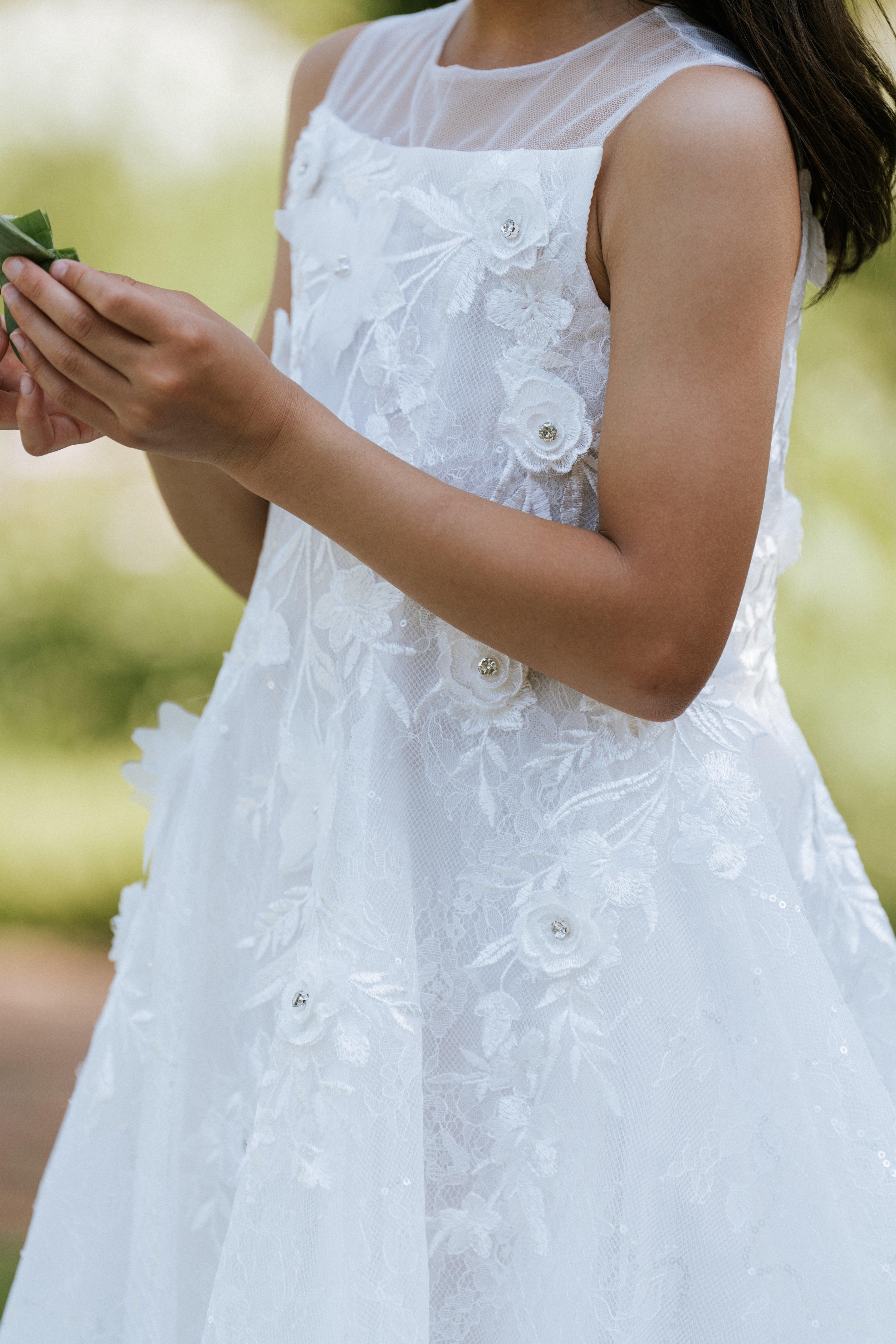 Ivory Floral Appliqué Flower Girl Dress