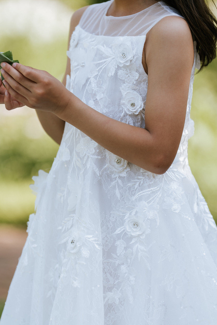 Ivory Floral Appliqué Flower Girl Dress