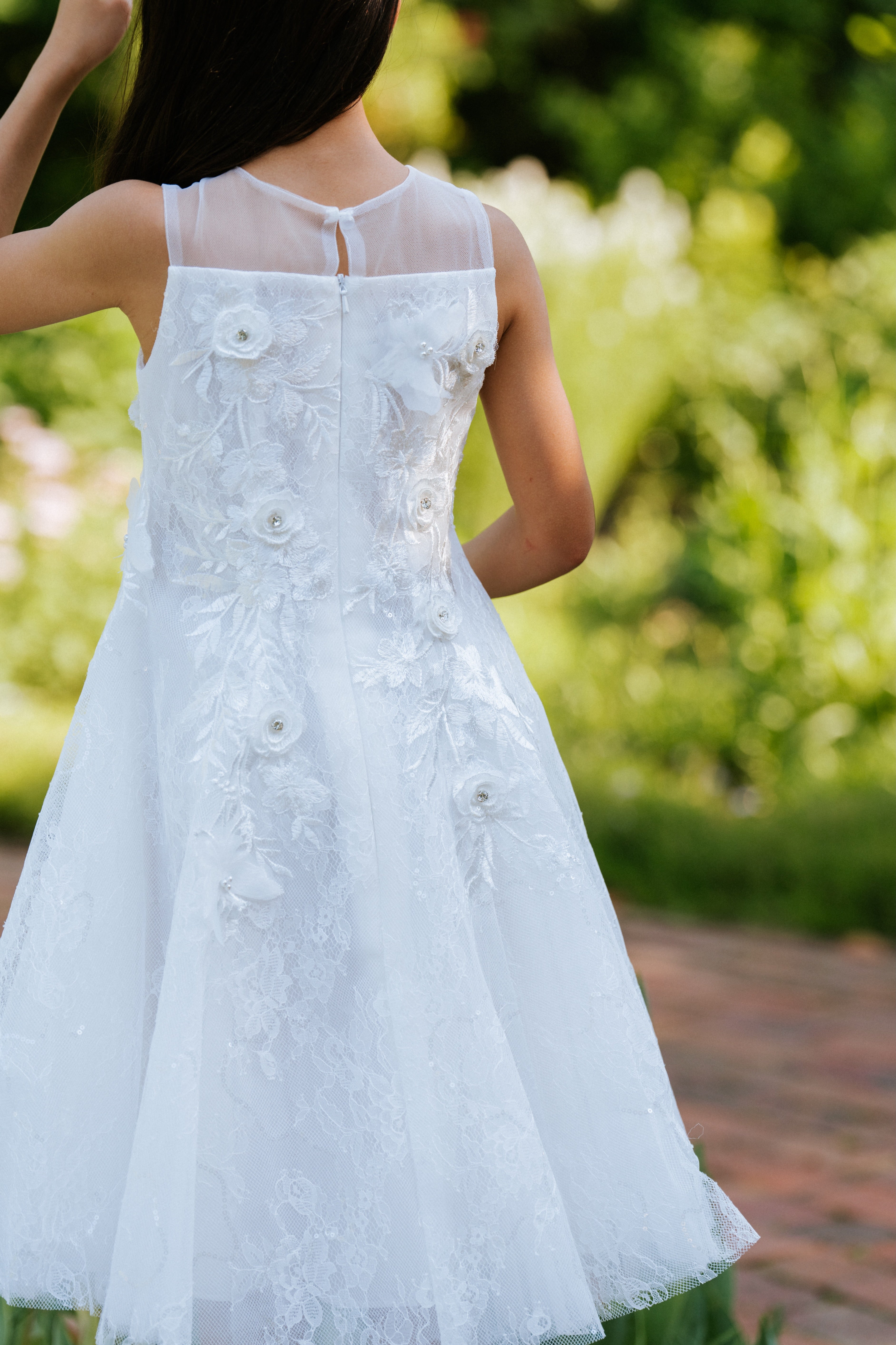 Ivory Floral Appliqué Flower Girl Dress