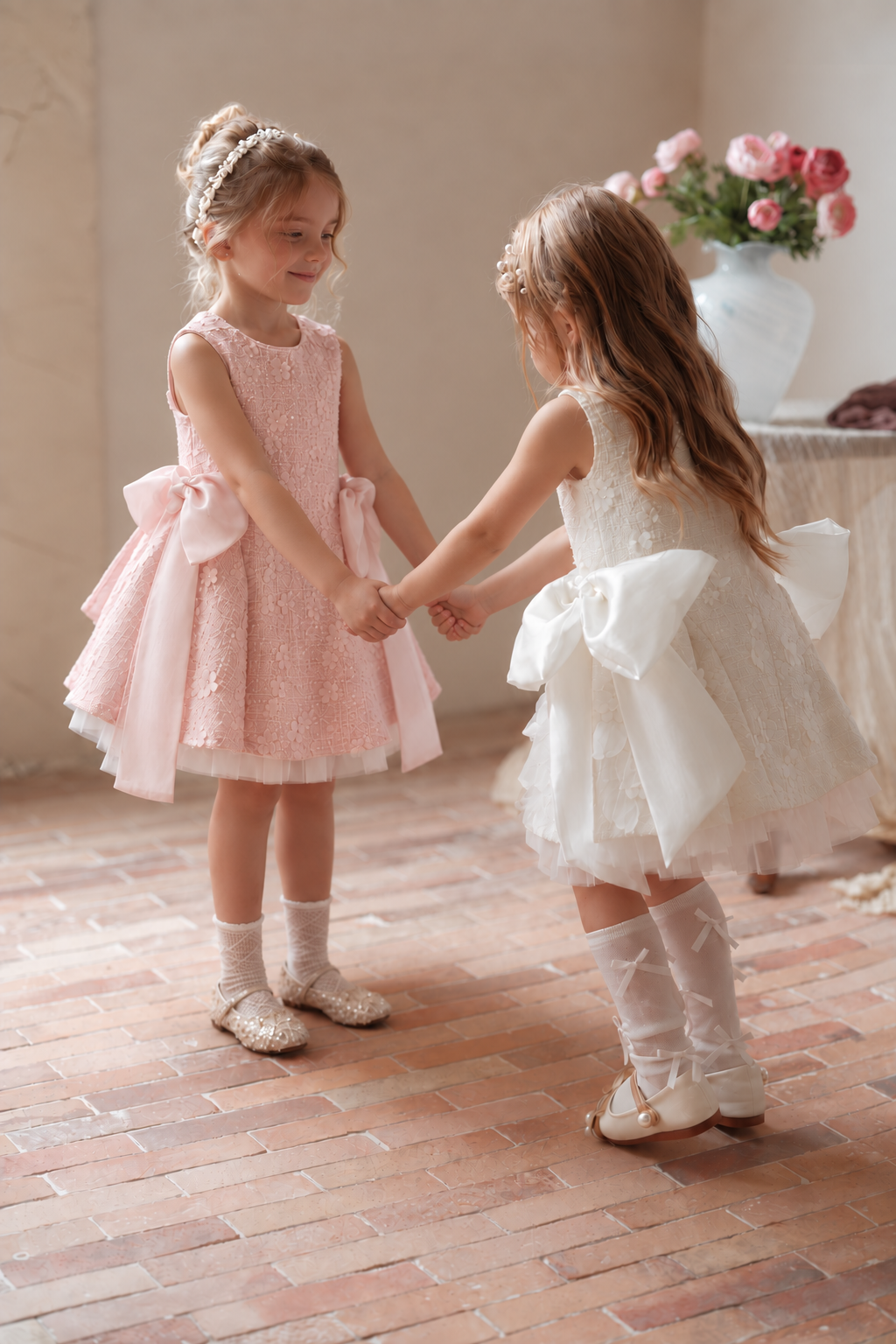 Blush Petal Blossom Tweed Bow Dress