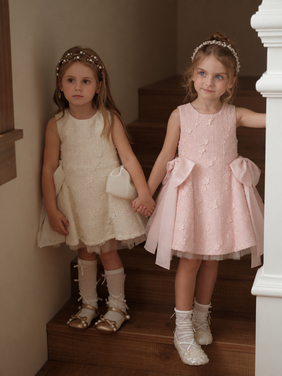 Blush Petal Blossom Tweed Bow Dress