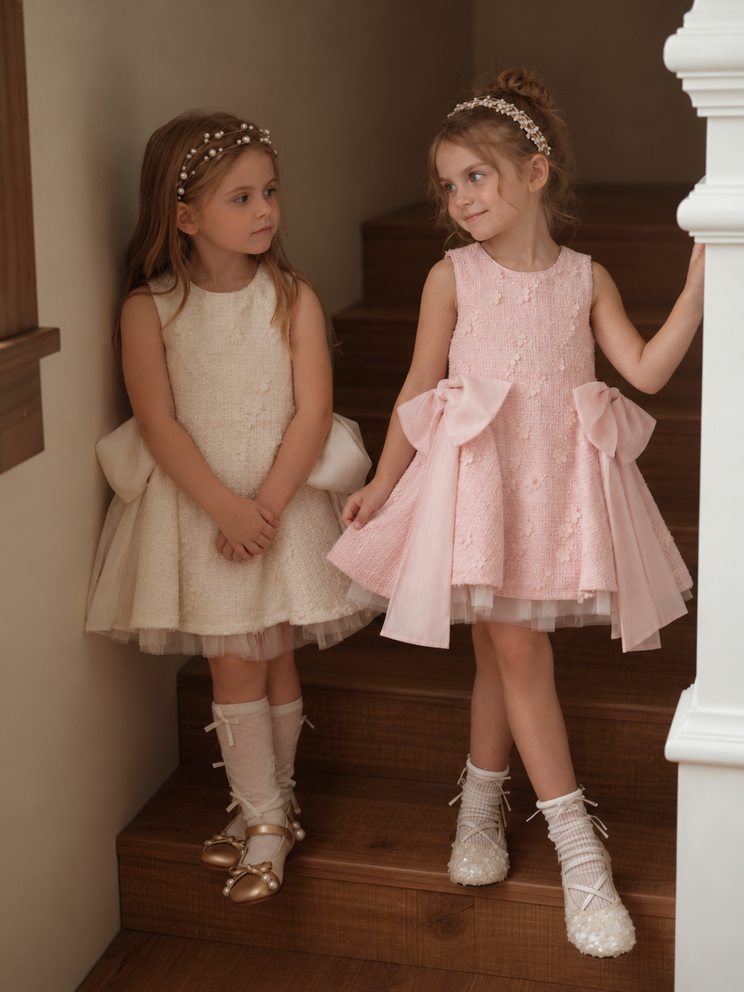Blush Petal Blossom Tweed Bow Dress