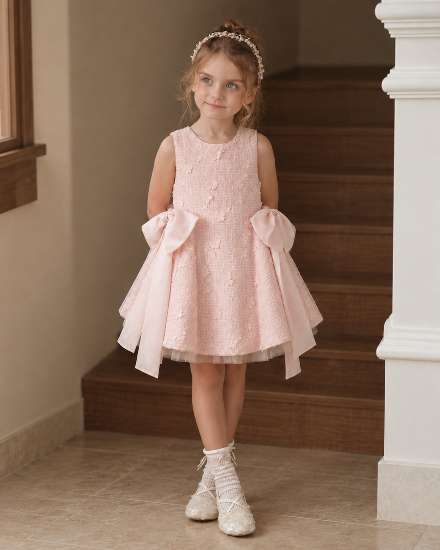 Blush Petal Blossom Tweed Bow Dress