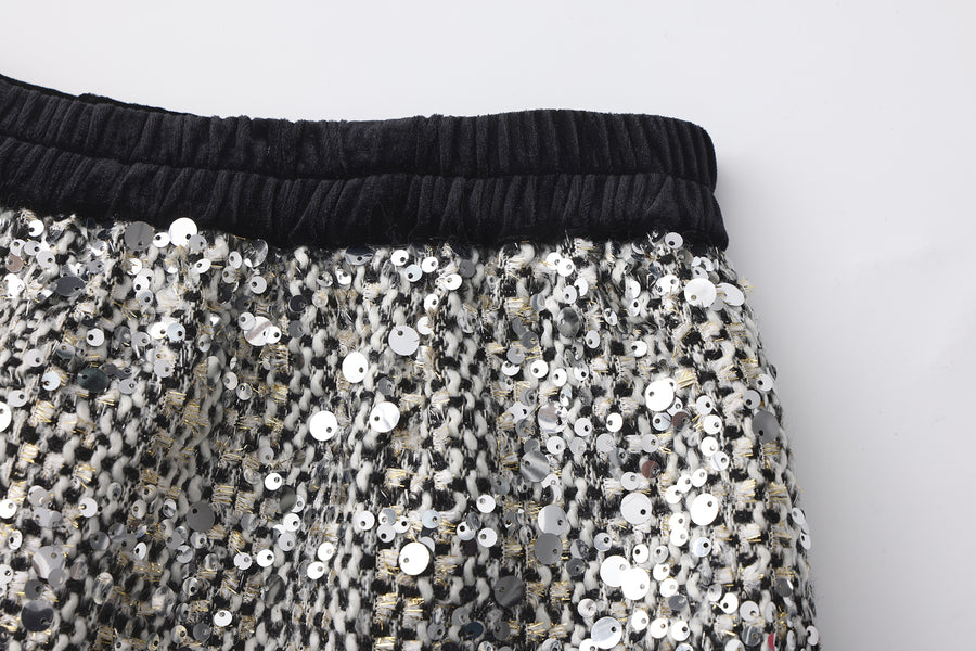 The Silver Gala Sequin Tweed Skirt