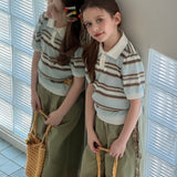 Sky Blue Meadow Stripe Knit Polo Top