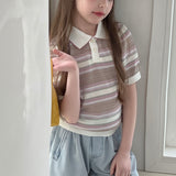 Blush Pink Meadow Stripe Knit Polo Top