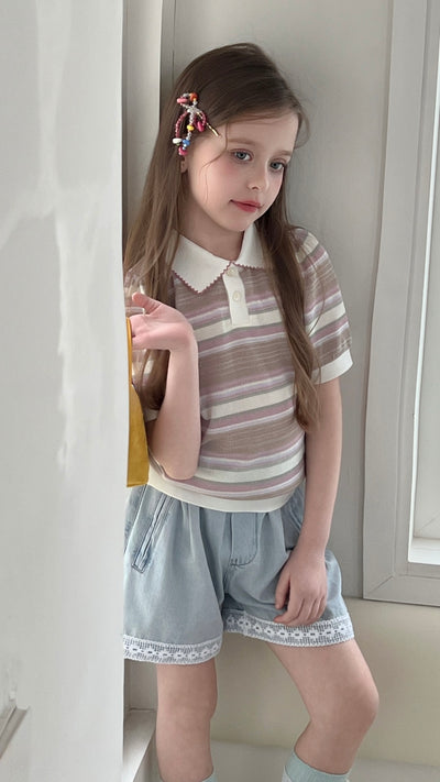 Blush Pink Meadow Stripe Knit Polo Top