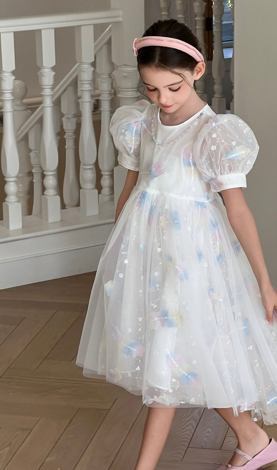 Feather Bloom Pastel Tulle Dress