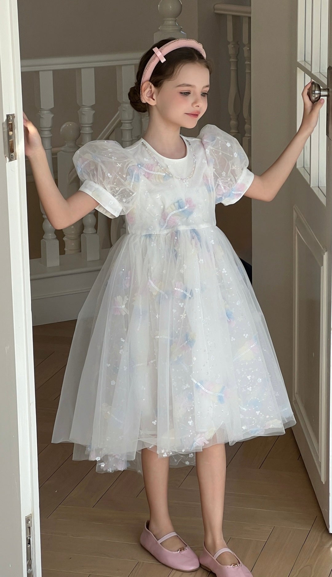 Feather Bloom Pastel Tulle Dress