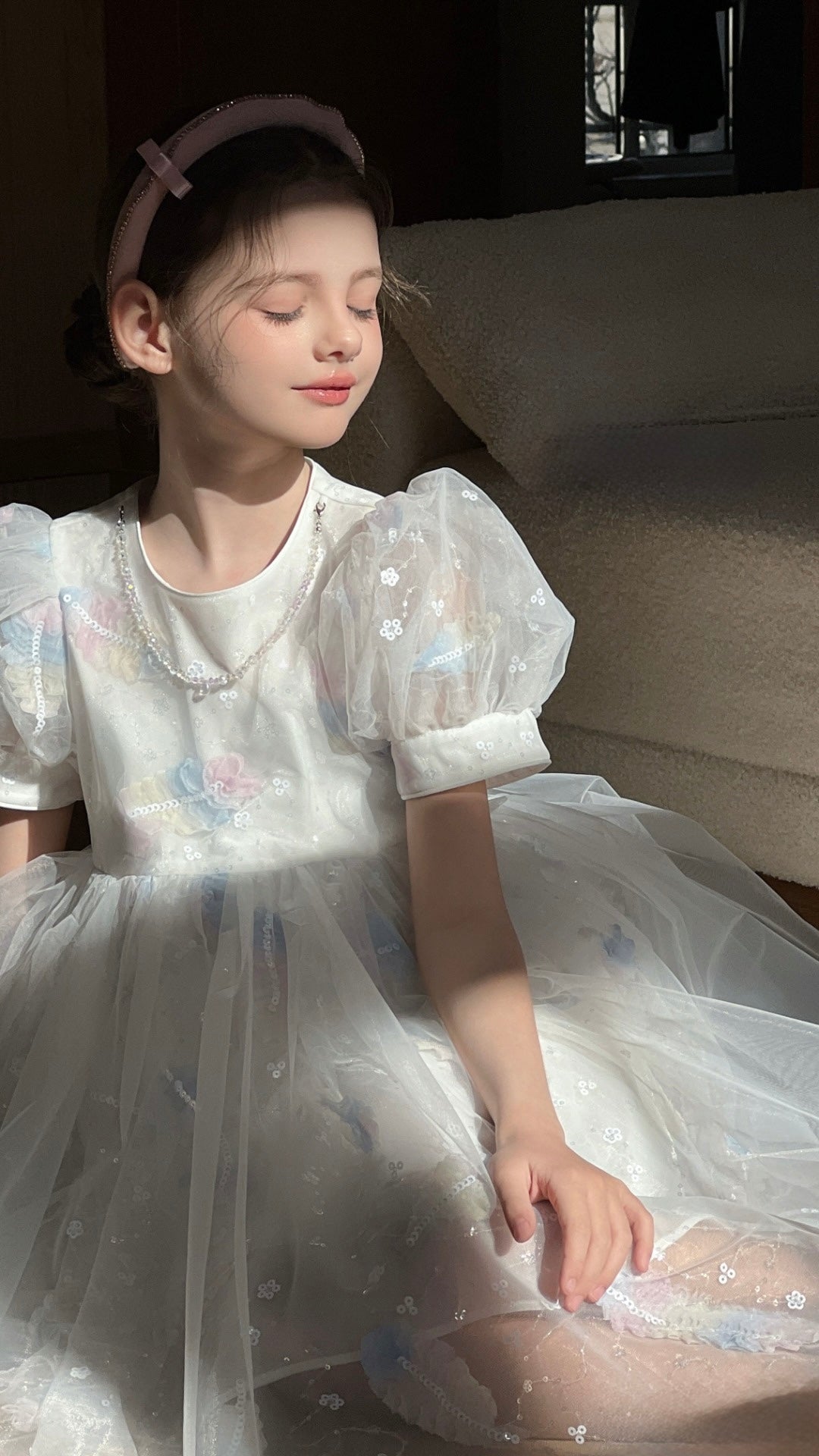 Feather Bloom Pastel Tulle Dress