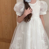 Feather Bloom Layered Tulle Dress