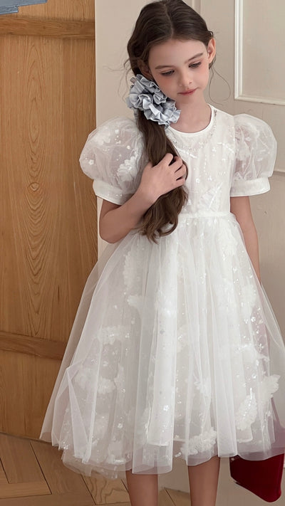 Feather Bloom Layered Tulle Dress