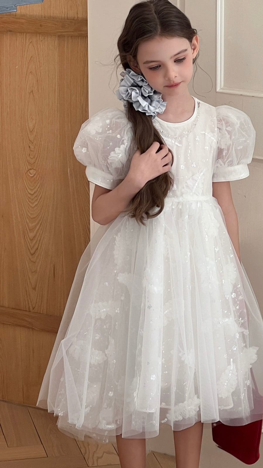 Feather Bloom Layered Tulle Dress