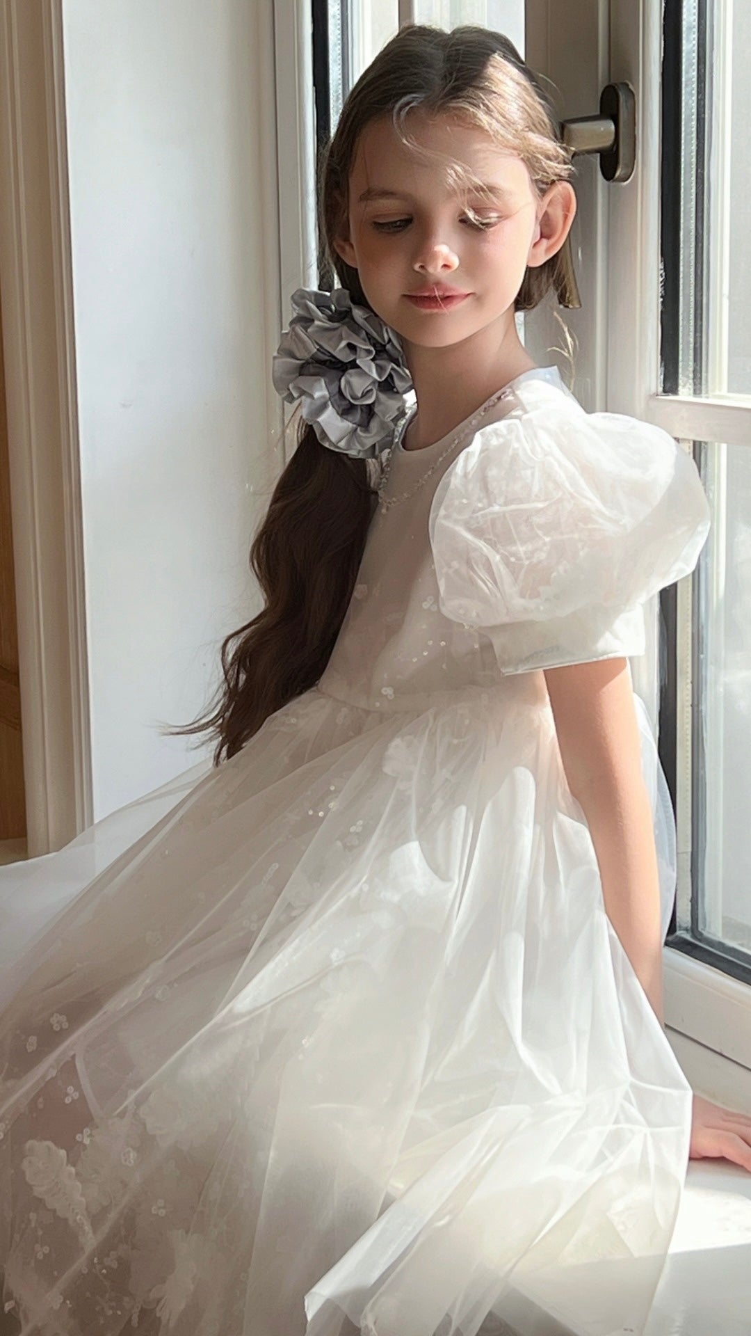 Feather Bloom Layered Tulle Dress