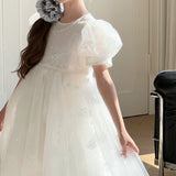Feather Bloom Layered Tulle Dress