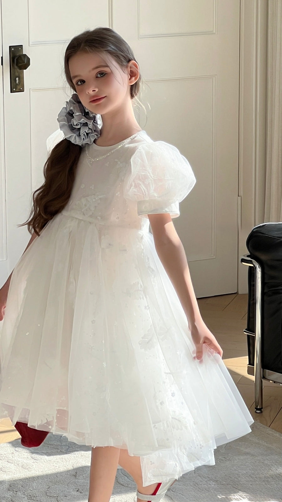 Feather Bloom Layered Tulle Dress