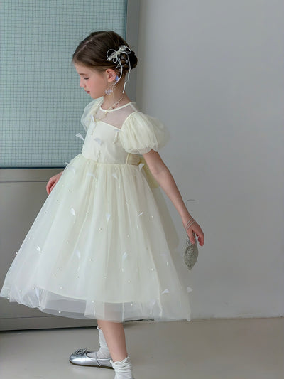 Mooncream Feather Pearl Tulle Dress