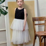 Midnight Sequin Knit Lace Tulle Dress