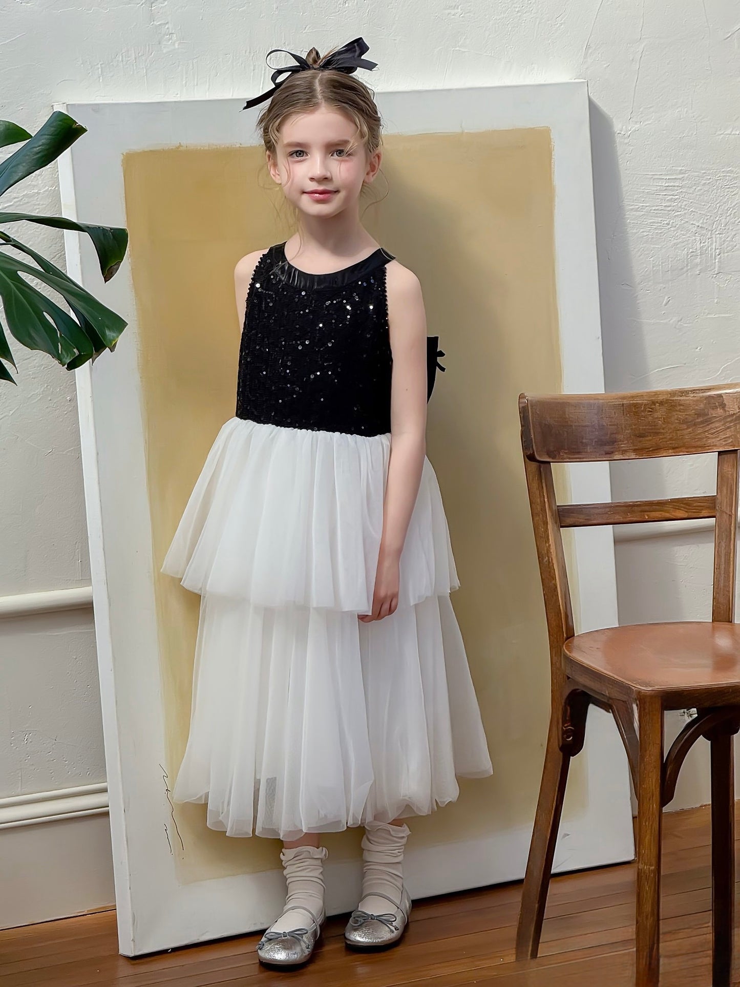 Midnight Sequin Knit Lace Tulle Dress