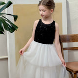 Midnight Sequin Knit Lace Tulle Dress