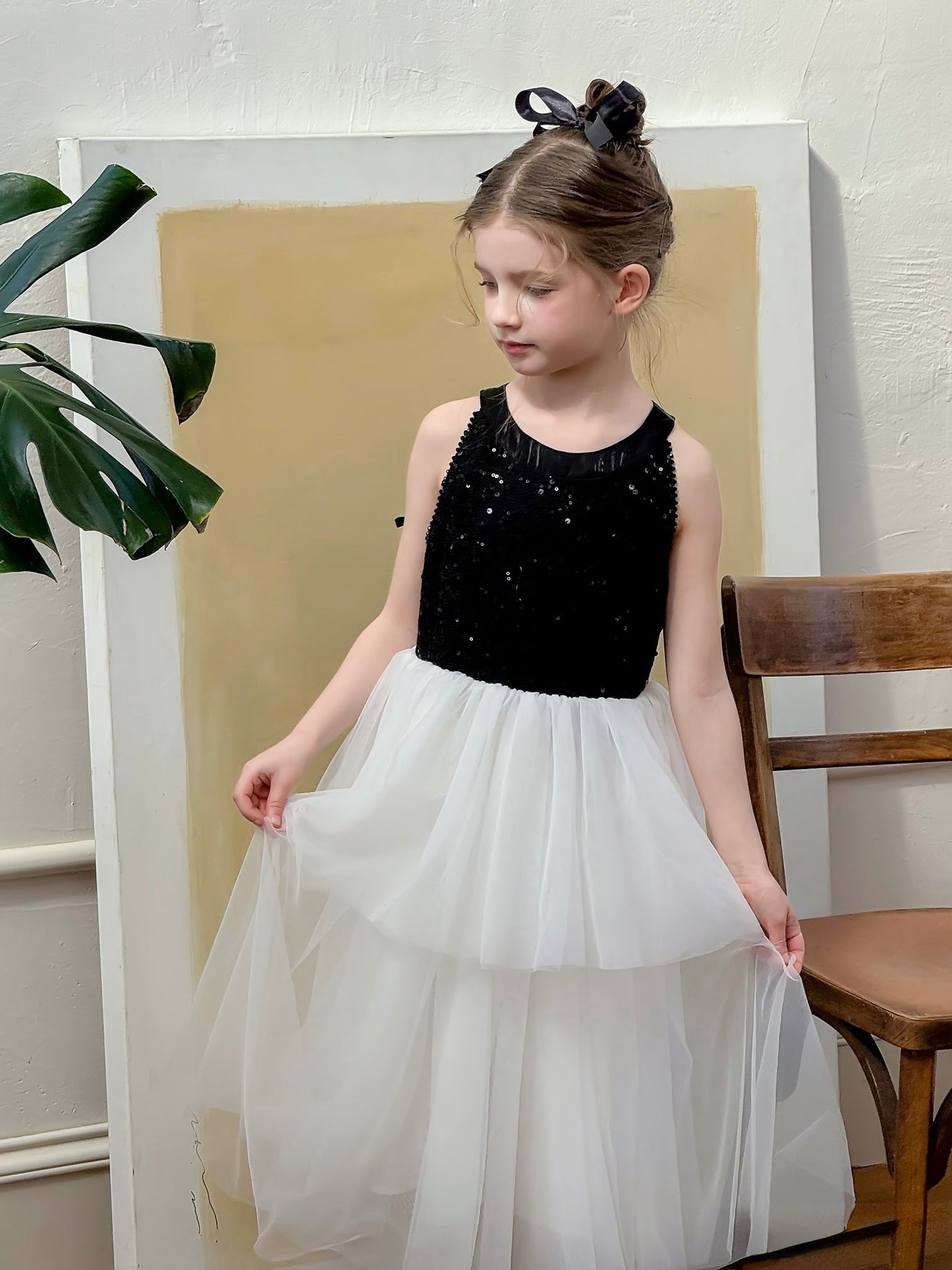 Midnight Sequin Knit Lace Tulle Dress