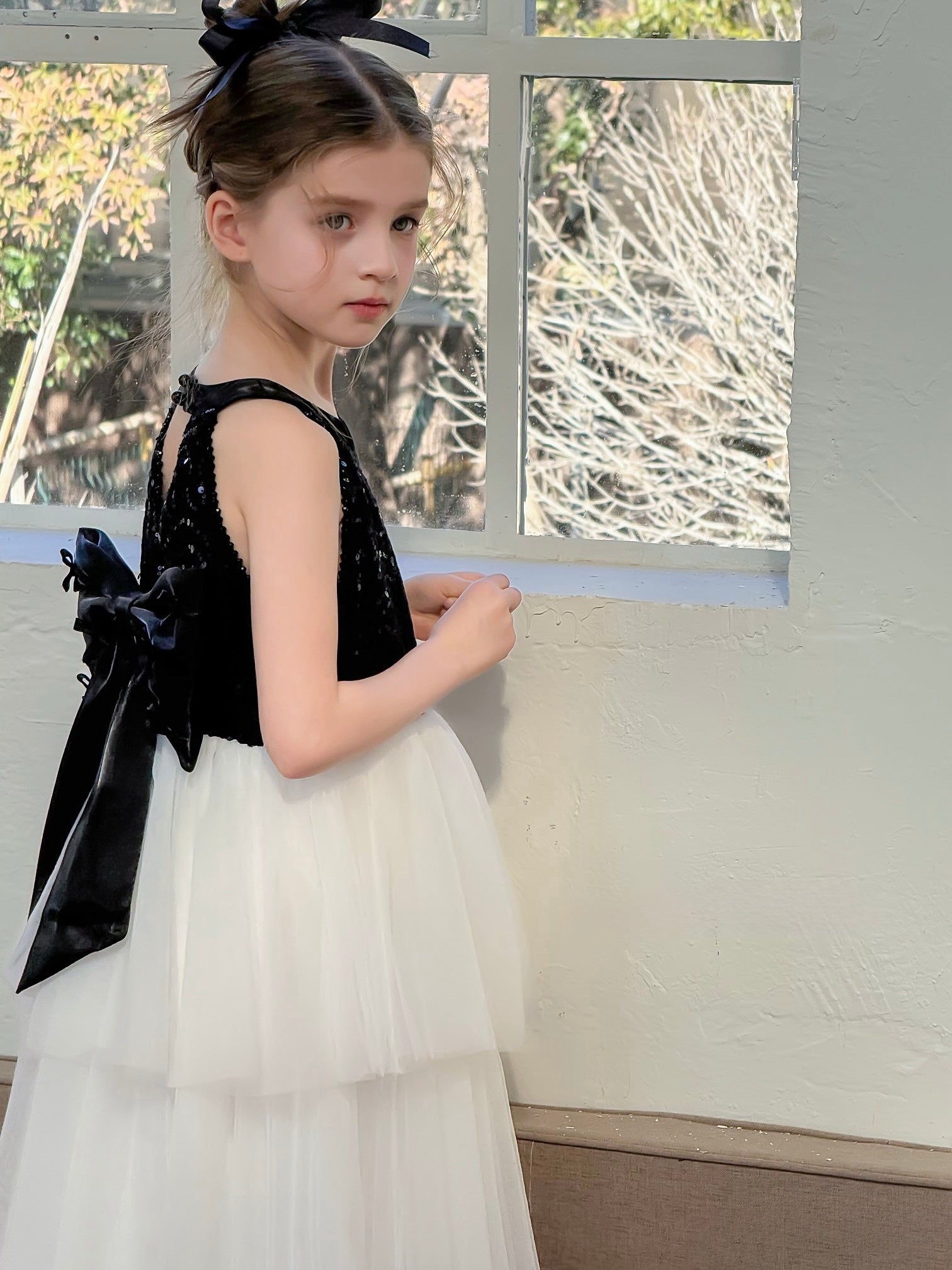 Midnight Sequin Knit Lace Tulle Dress
