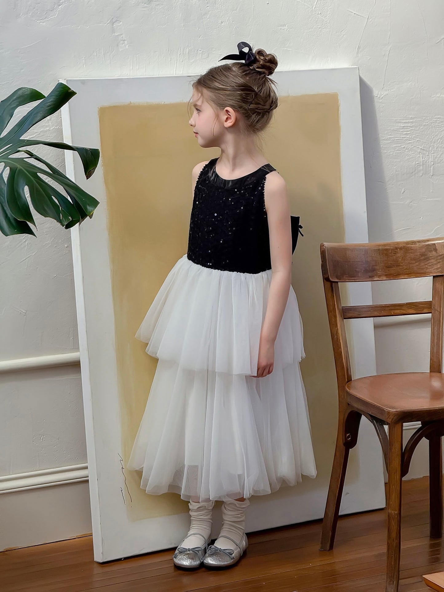 Midnight Sequin Knit Lace Tulle Dress