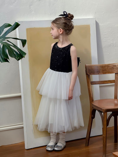 Midnight Sequin Knit Lace Tulle Dress