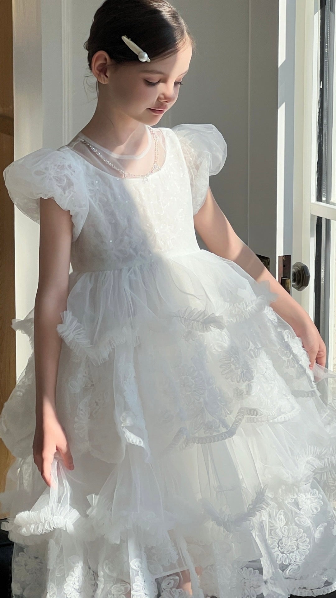 Petal Cascade Puff Tulle Dress
