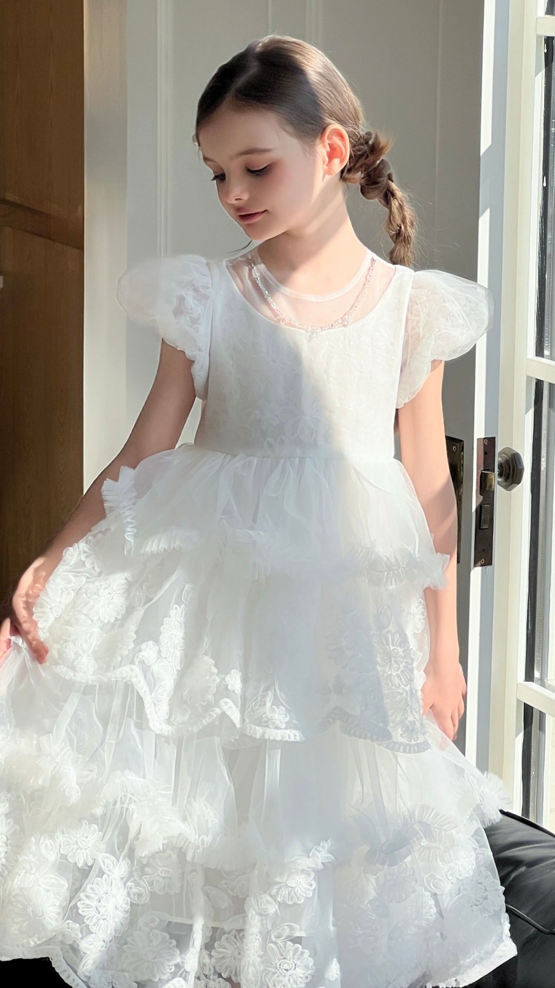 Petal Cascade Puff Tulle Dress