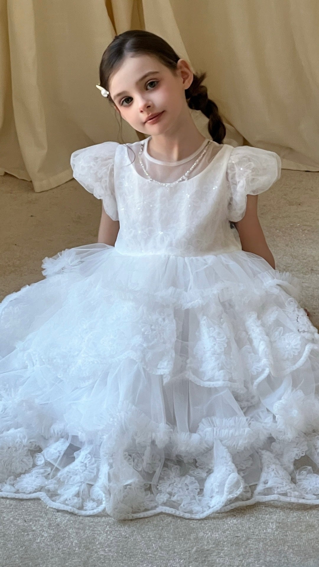 Petal Cascade Puff Tulle Dress