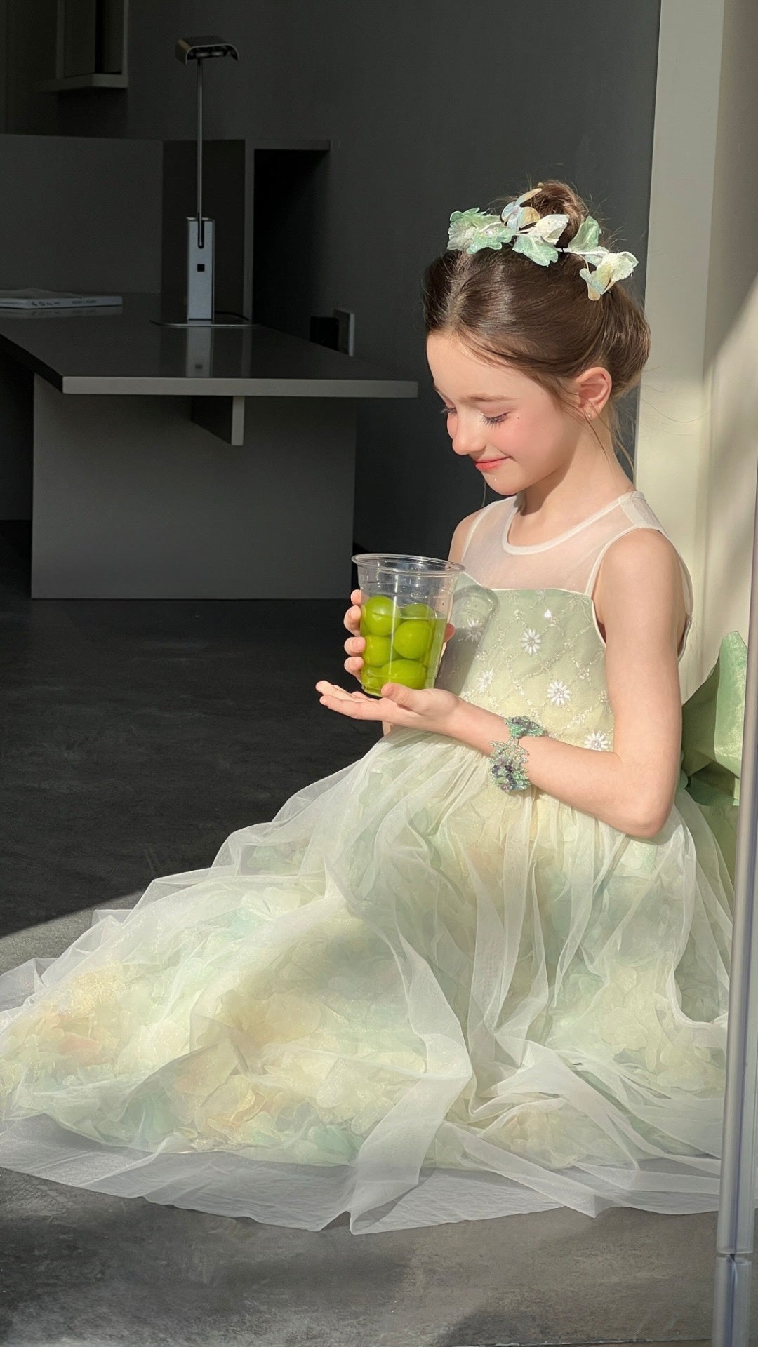 Verdant Petal Tulle Dress