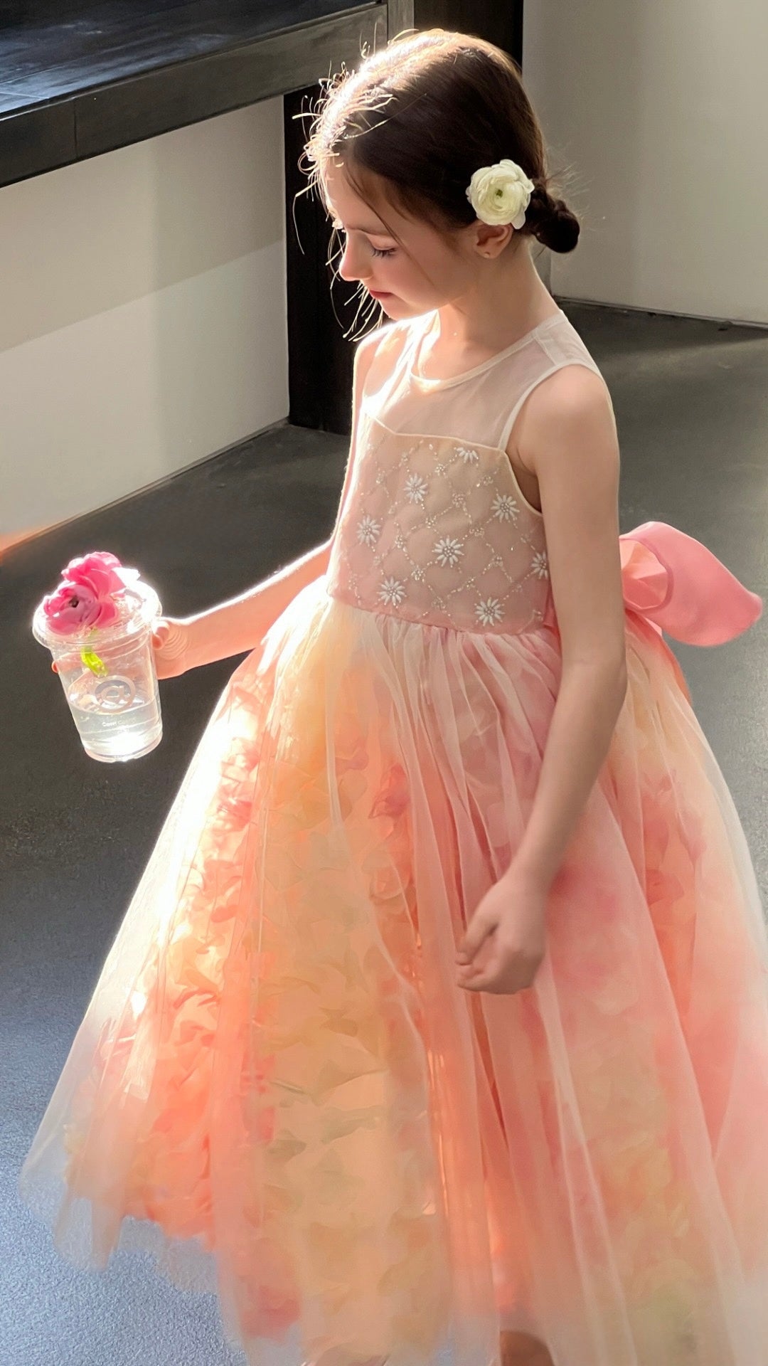 Peach Blossom Petal Tulle Dress