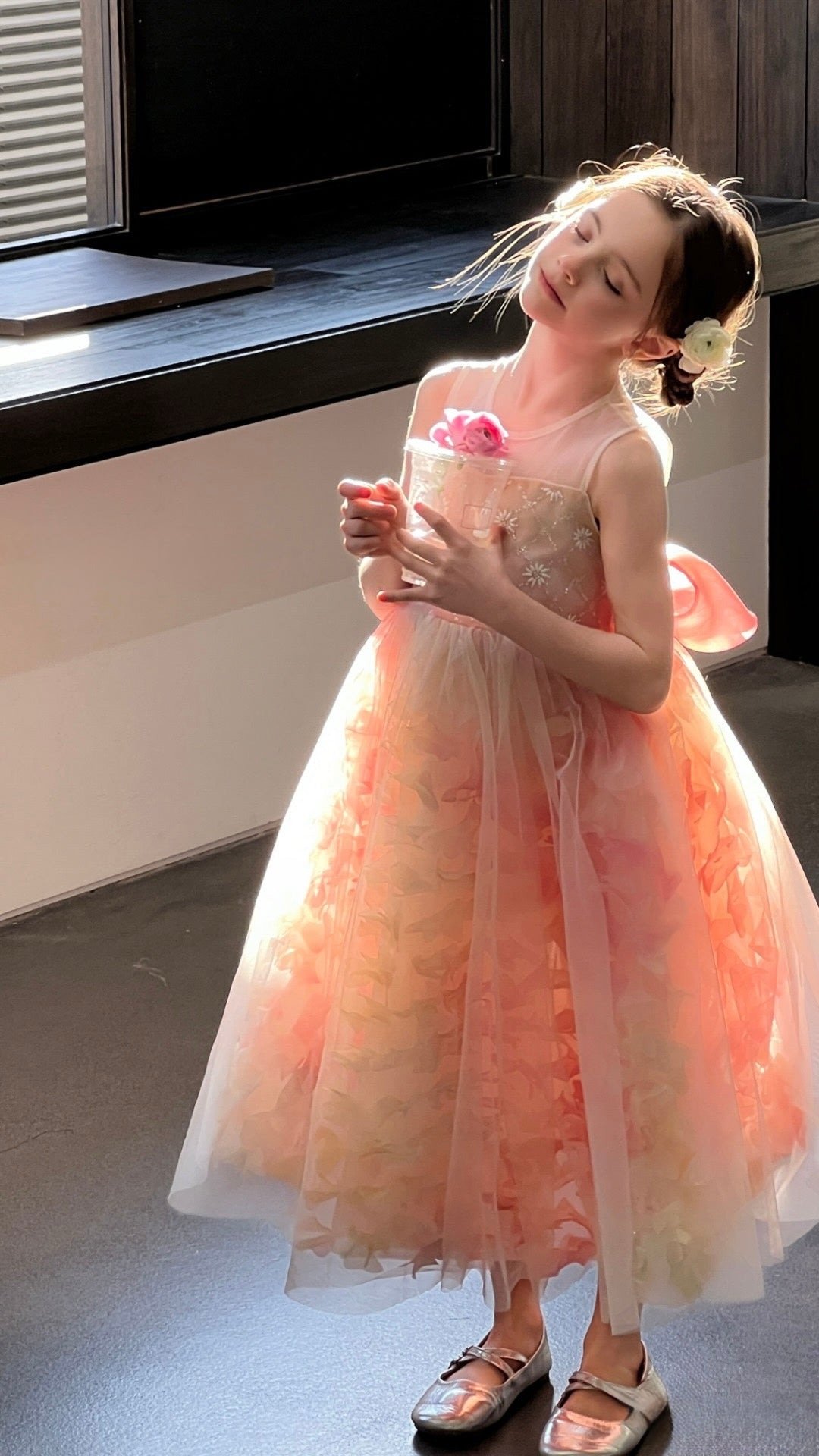 Peach Blossom Petal Tulle Dress