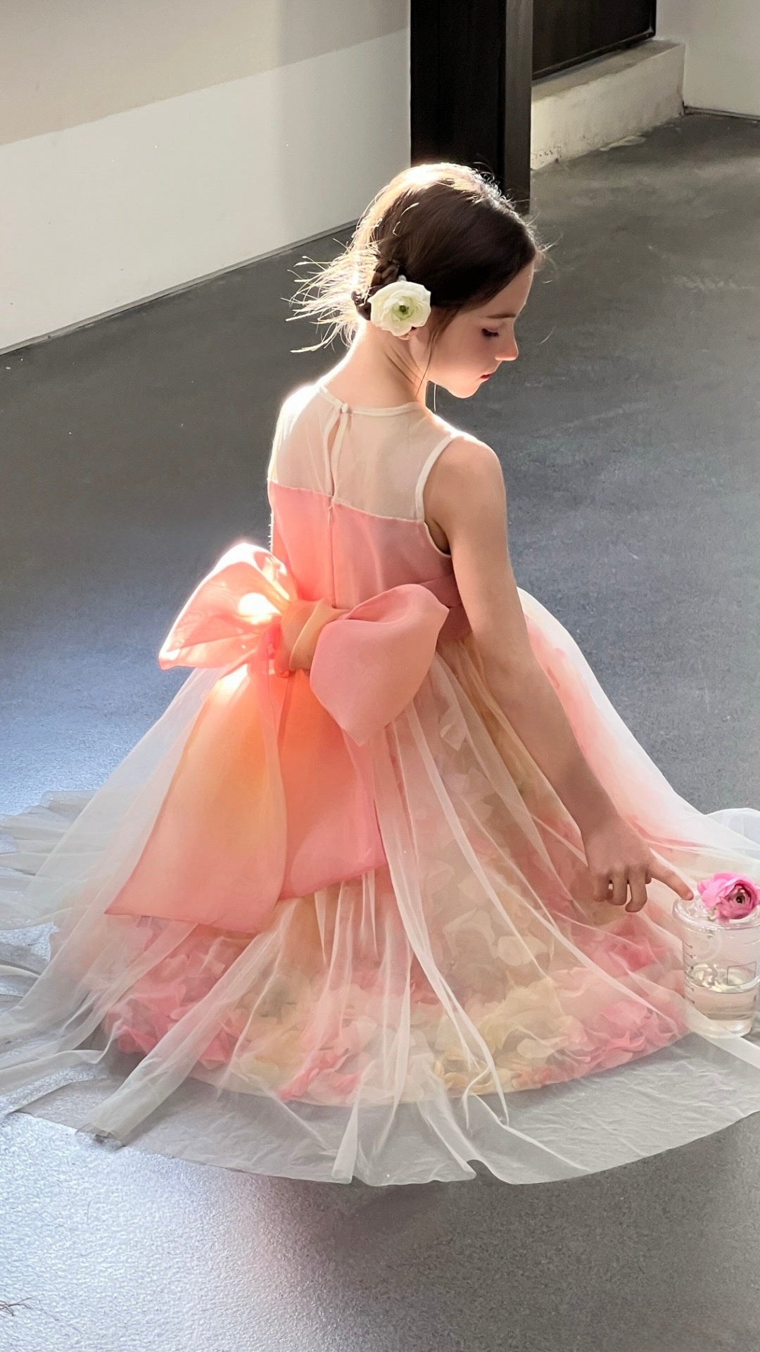 Peach Blossom Petal Tulle Dress