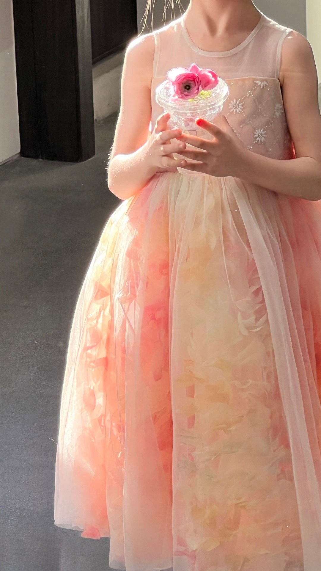 Peach Blossom Petal Tulle Dress