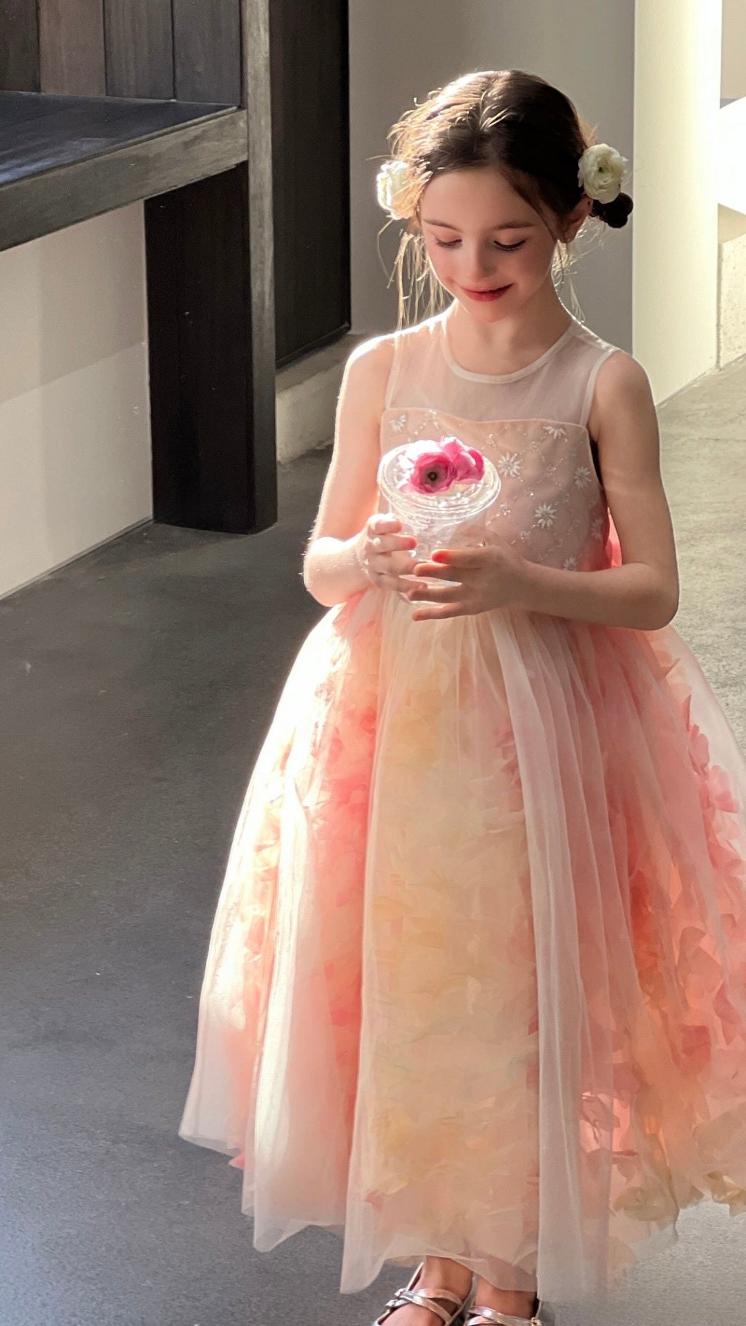 Peach Blossom Petal Tulle Dress