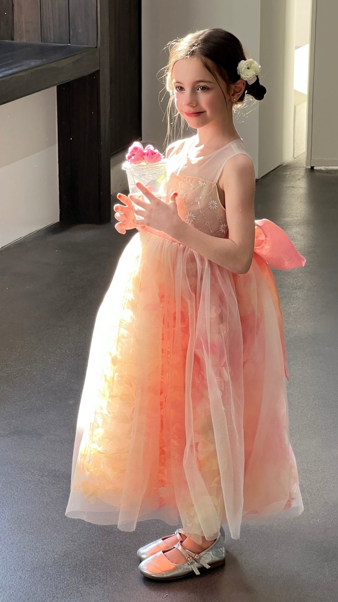 Peach Blossom Petal Tulle Dress