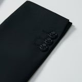 Close-up of the sleeve of the KIKI and JOJO Noir Bloom Suit Jacket for boys, showing three black buttons against a white background.