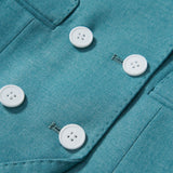 Close-up of the KIKI and JOJO Celeste Whimsy Suit Jacket for boys, shown in celeste blue with three white buttons and two visible pockets.