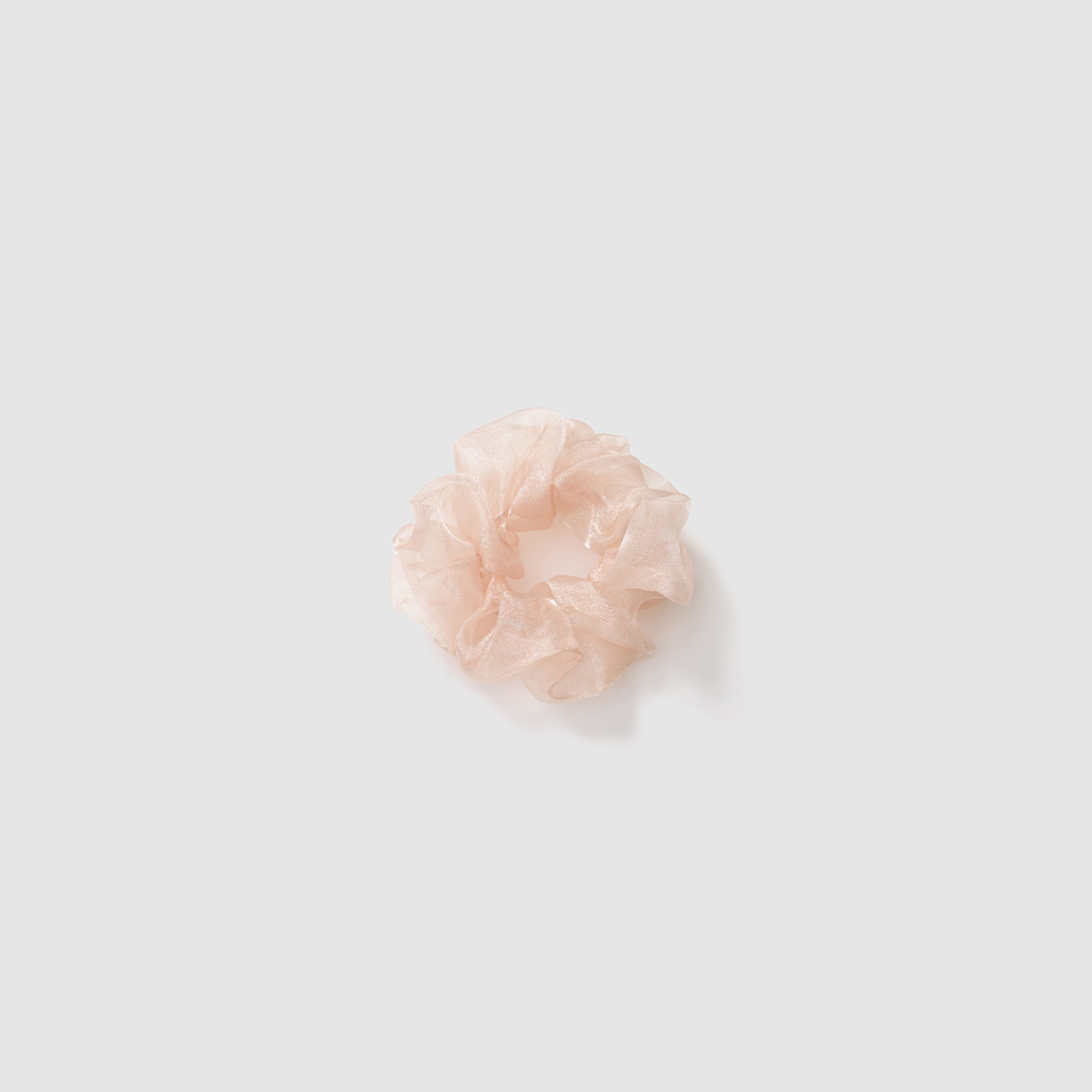 The KIKI and JOJO Girls Mini Pearl Sheen Organza Scrunchie Set of 3 in Soft Gray, Blush Pink, and Ivory Cream makes the perfect hair accessory, displayed on a plain white background.
