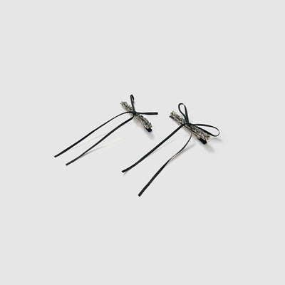 Girls Black Beaded Bow Hair Clips - Set of 2