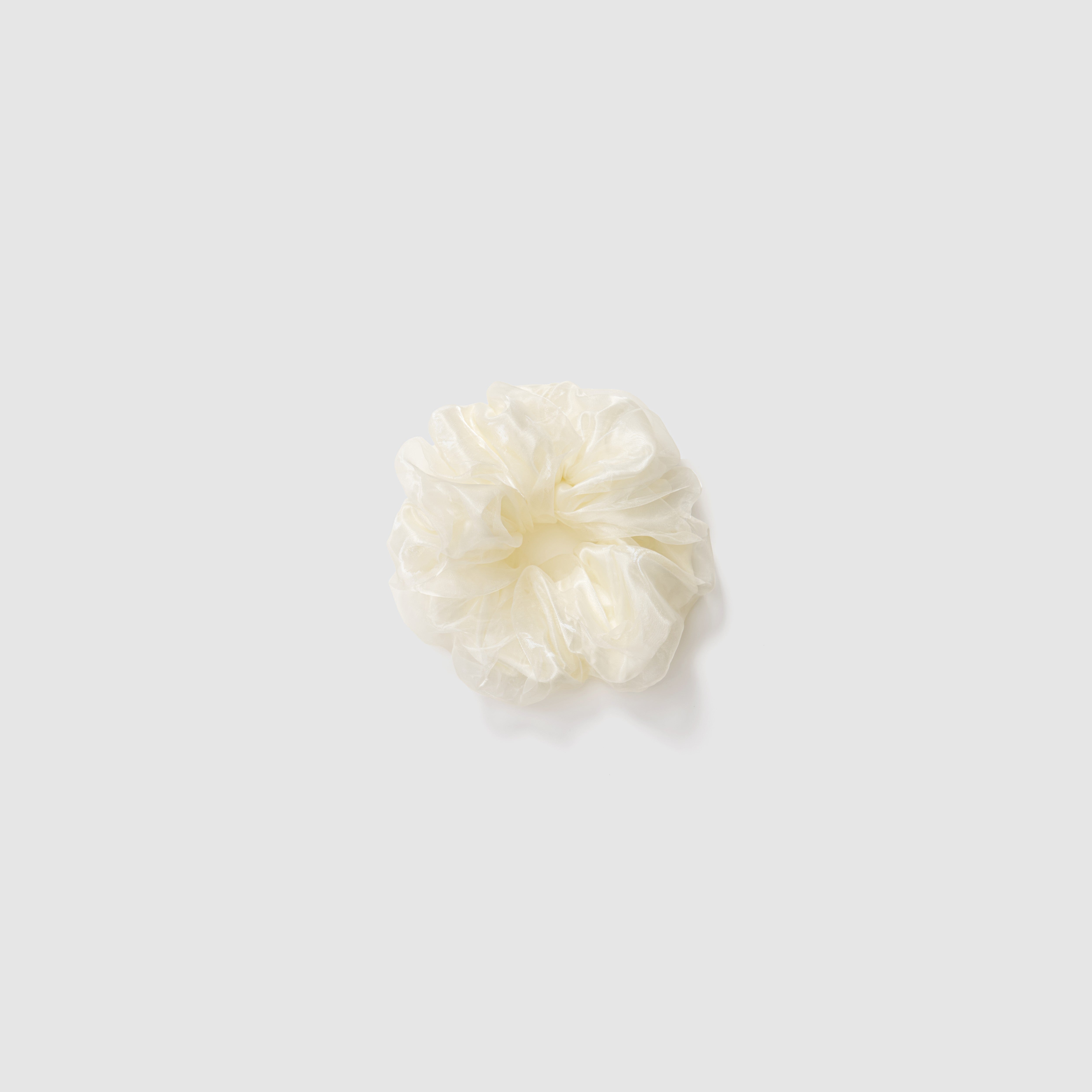 The Girls Cloud White Double-Layer Scrunchie by KIKI and JOJO is displayed centered on a plain light gray background.